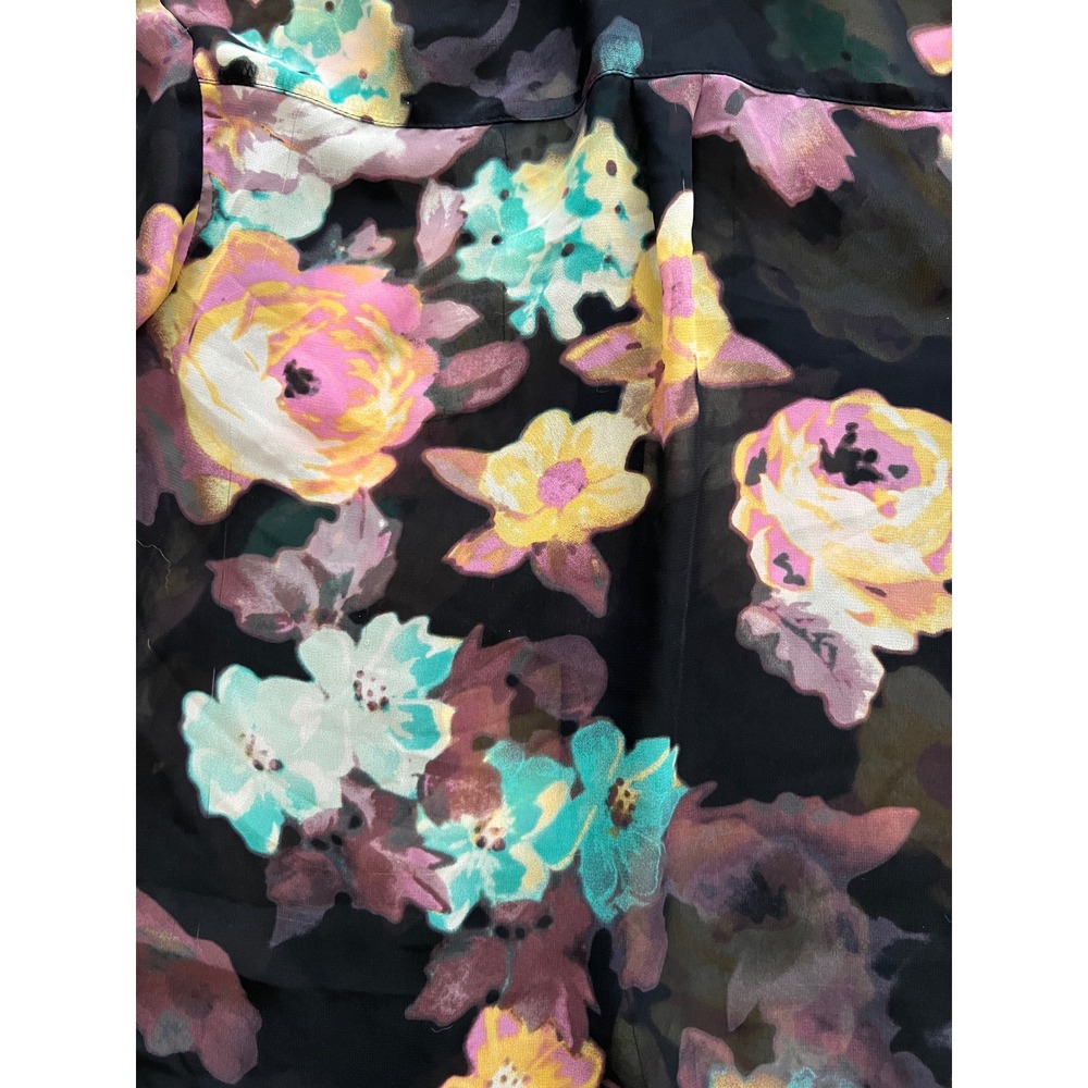 Decree Women Black Floral Sheer Button Down Blouse Long Sleeve Shirt Size M - Picture 12 of 13